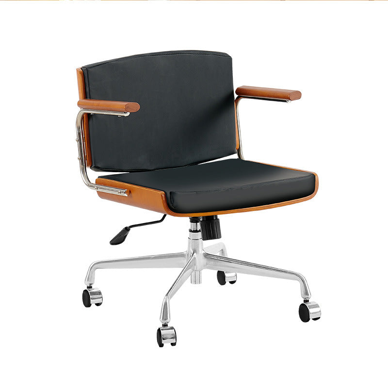 Contemporary Scandinavian Velvet PU Leather Desk Chair with Ash Wood and Stainless Steel – Rectangular Swivel, Armrests and Backrest for Home Office