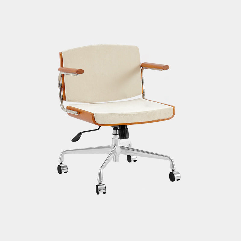 Contemporary Scandinavian Velvet PU Leather Desk Chair with Ash Wood and Stainless Steel – Rectangular Swivel, Armrests and Backrest for Home Office