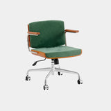 Contemporary Scandinavian Velvet PU Leather Desk Chair with Ash Wood and Stainless Steel – Rectangular Swivel, Armrests and Backrest for Home Office