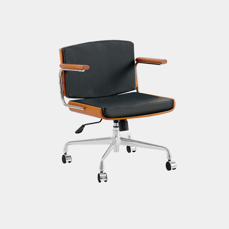 Contemporary Scandinavian Velvet PU Leather Desk Chair with Ash Wood and Stainless Steel – Rectangular Swivel, Armrests and Backrest for Home Office