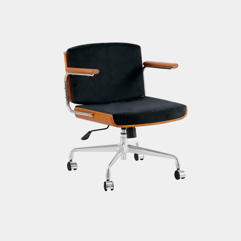 Contemporary Scandinavian Velvet PU Leather Desk Chair with Ash Wood and Stainless Steel – Rectangular Swivel, Armrests and Backrest for Home Office