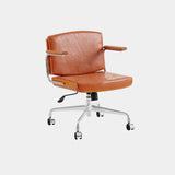 Contemporary Scandinavian Velvet PU Leather Desk Chair with Ash Wood and Stainless Steel – Rectangular Swivel, Armrests and Backrest for Home Office