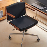 Contemporary Scandinavian Velvet PU Leather Desk Chair with Ash Wood and Stainless Steel – Rectangular Swivel, Armrests and Backrest for Home Office