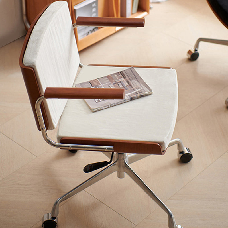 Contemporary Scandinavian Velvet PU Leather Desk Chair with Ash Wood and Stainless Steel – Rectangular Swivel, Armrests and Backrest for Home Office