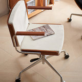 Contemporary Scandinavian Velvet PU Leather Desk Chair with Ash Wood and Stainless Steel – Rectangular Swivel, Armrests and Backrest for Home Office