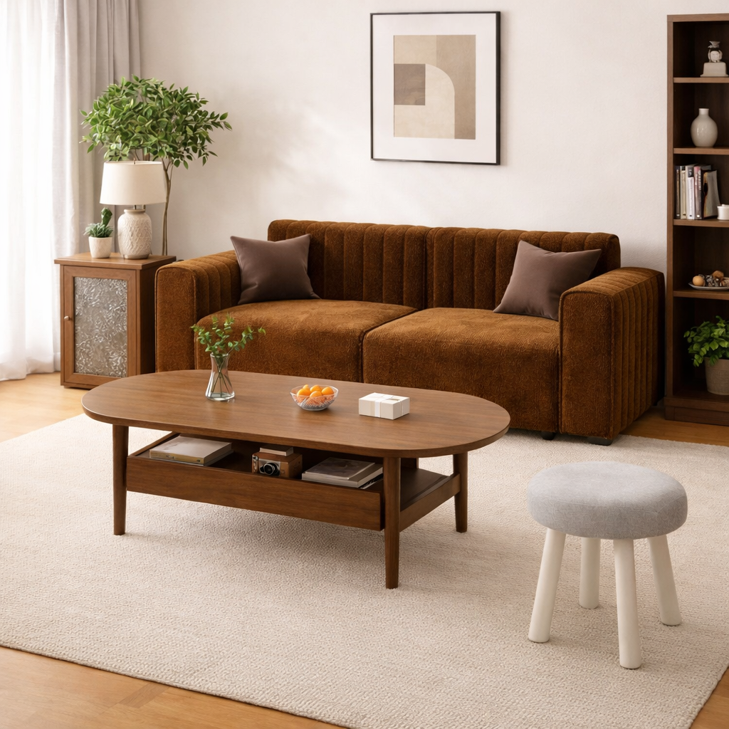 Traditional French Chenille Eucalyptus 2-Seater Sofa with Armrest and Backrest – Wavy Rectangular Design for Living Room