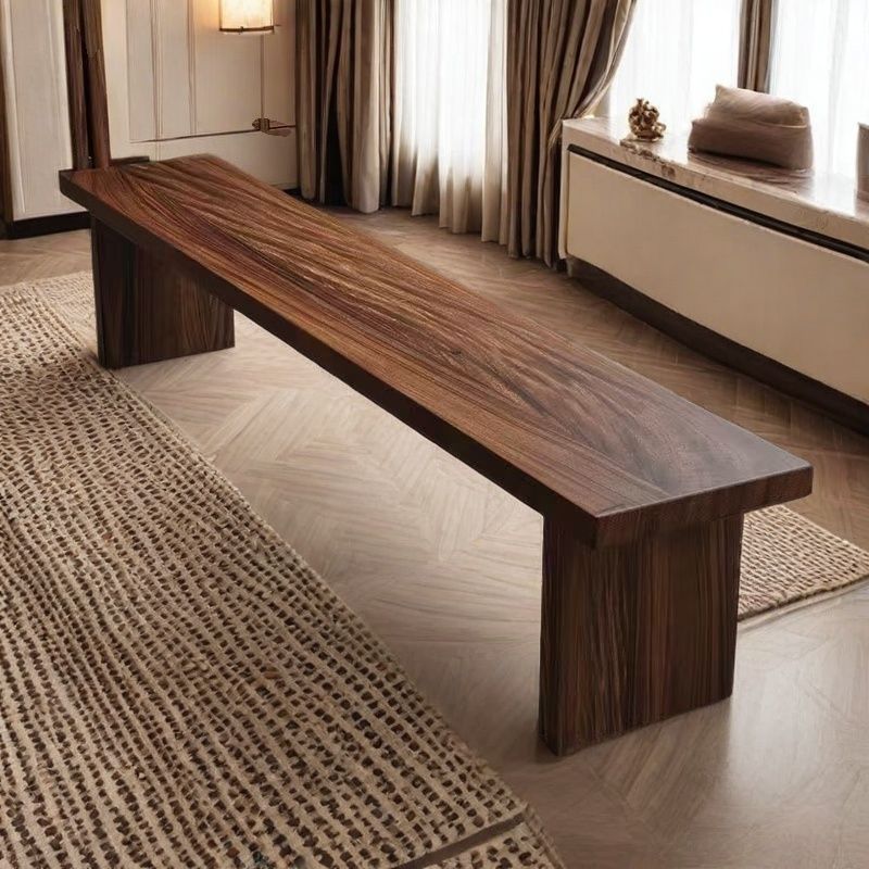 Traditional Chinese-Style Pine Wood Rectangular Shoe Bench for Living Room – Stylish Storage & Seating