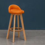 Nordic Contemporary Round Rubber Wood Swivel Bar Stool with Upholstered Low-Back and Footrest for Dining Room