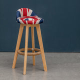 Nordic Contemporary Round Rubber Wood Swivel Bar Stool with Upholstered Low-Back and Footrest for Dining Room