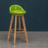 Nordic Contemporary Round Rubber Wood Swivel Bar Stool with Upholstered Low-Back and Footrest for Dining Room