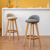 Nordic Contemporary Round Rubber Wood Swivel Bar Stool with Upholstered Low-Back and Footrest for Dining Room