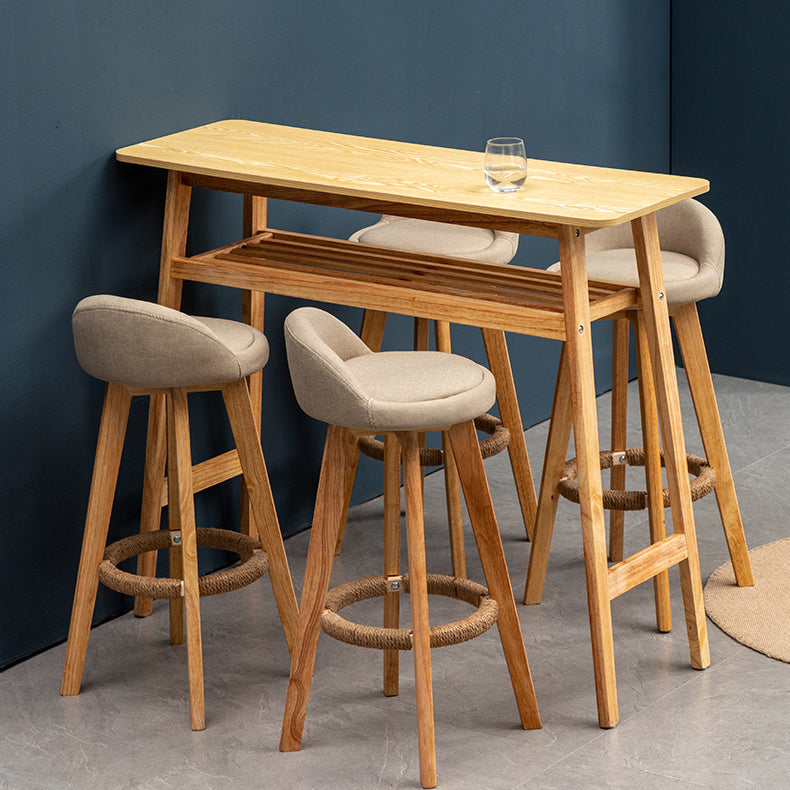 Nordic Contemporary Round Rubber Wood Swivel Bar Stool with Upholstered Low-Back and Footrest for Dining Room