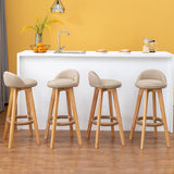 Nordic Contemporary Round Rubber Wood Swivel Bar Stool with Upholstered Low-Back and Footrest for Dining Room