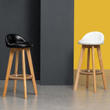 Nordic Contemporary Round Rubber Wood Swivel Bar Stool with Upholstered Low-Back and Footrest for Dining Room