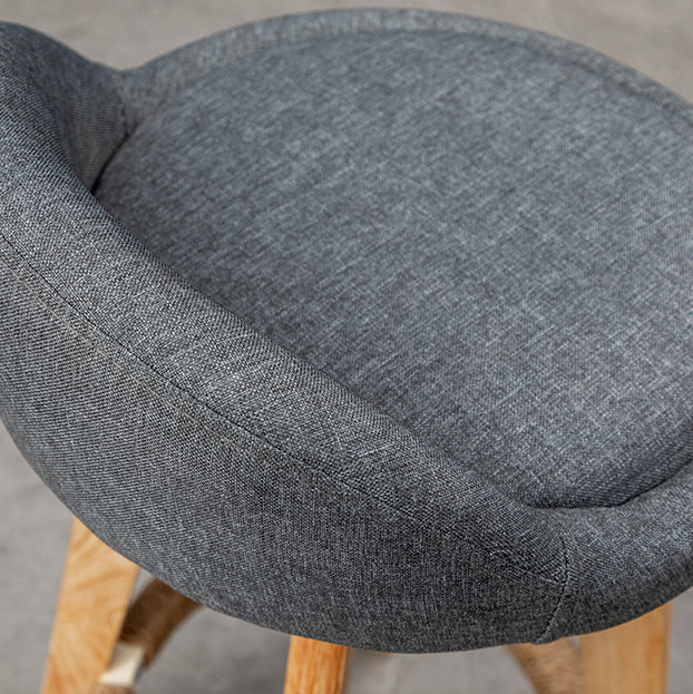 Nordic Contemporary Round Rubber Wood Swivel Bar Stool with Upholstered Low-Back and Footrest for Dining Room