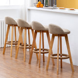 Nordic Contemporary Round Rubber Wood Swivel Bar Stool with Upholstered Low-Back and Footrest for Dining Room