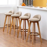 Nordic Contemporary Round Rubber Wood Swivel Bar Stool with Upholstered Low-Back and Footrest for Dining Room
