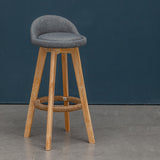 Nordic Contemporary Round Rubber Wood Swivel Bar Stool with Upholstered Low-Back and Footrest for Dining Room