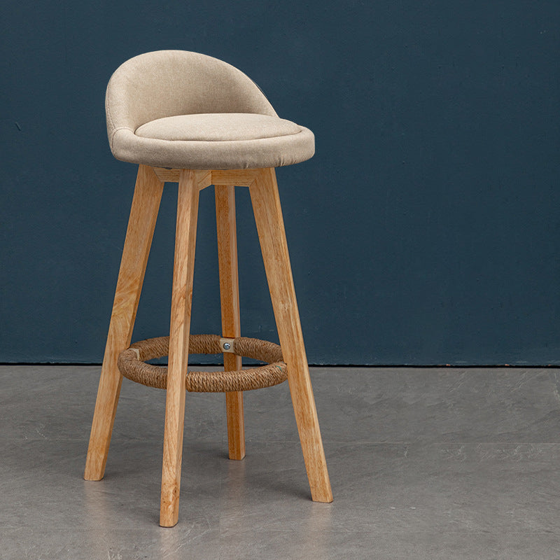 Nordic Contemporary Round Rubber Wood Swivel Bar Stool with Upholstered Low-Back and Footrest for Dining Room