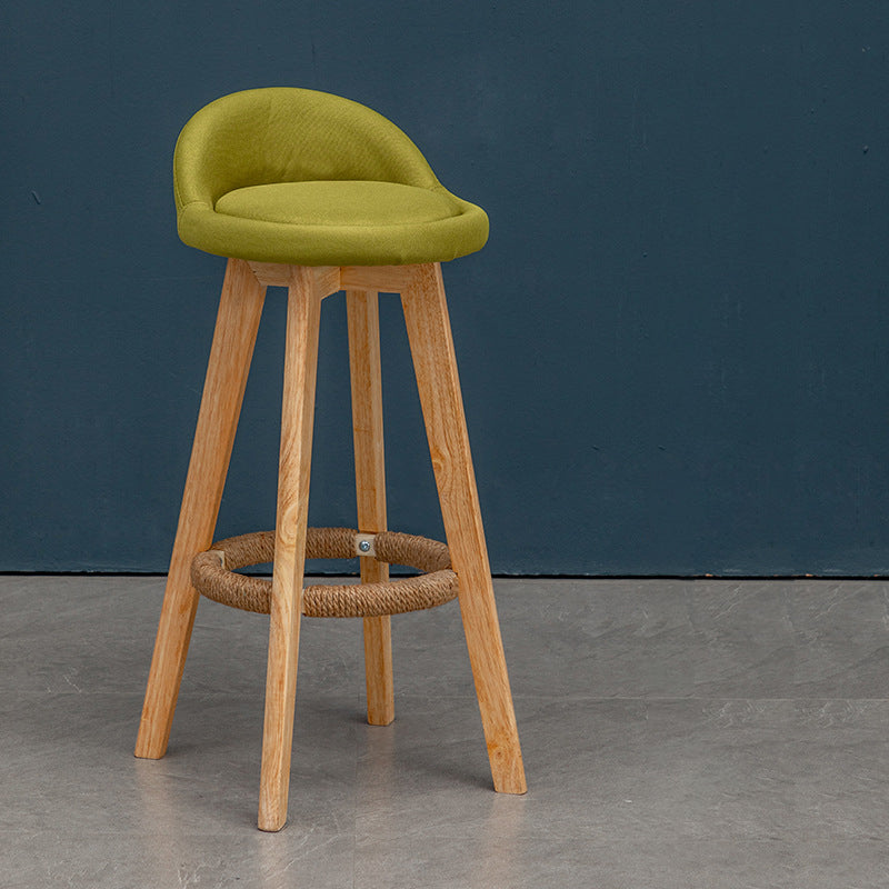 Nordic Contemporary Round Rubber Wood Swivel Bar Stool with Upholstered Low-Back and Footrest for Dining Room