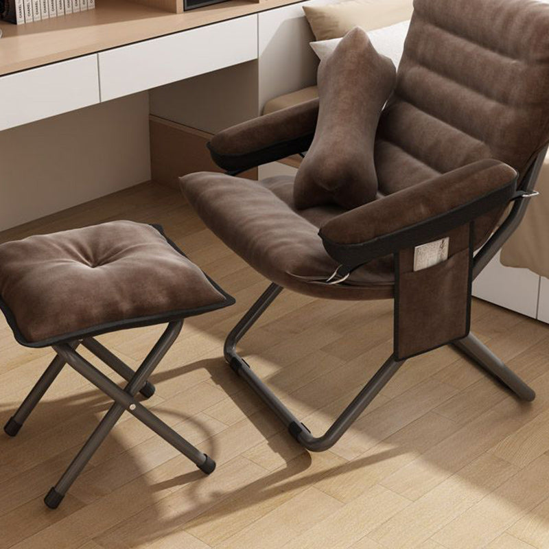 Modern Scandinavian Iron Frame Recliner - Upholstered, Curved Rectangular Backrest with Foldable Armrests for Living Room