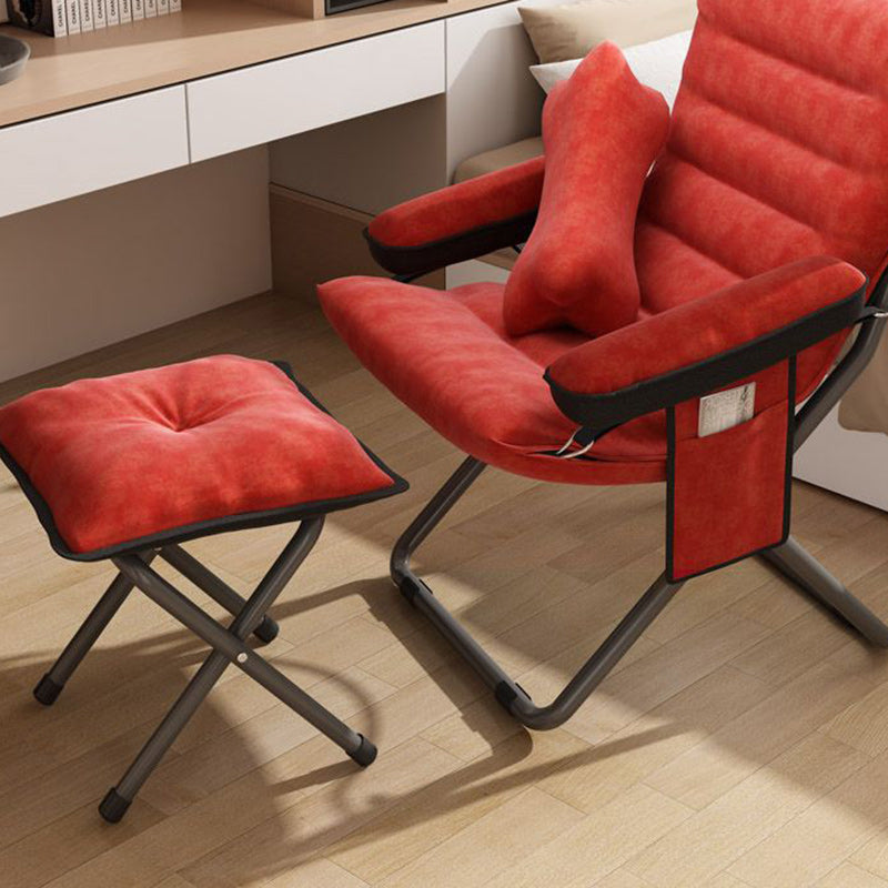 Modern Scandinavian Iron Frame Recliner - Upholstered, Curved Rectangular Backrest with Foldable Armrests for Living Room