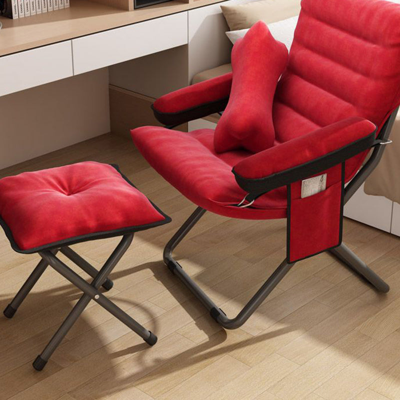 Modern Scandinavian Iron Frame Recliner - Upholstered, Curved Rectangular Backrest with Foldable Armrests for Living Room