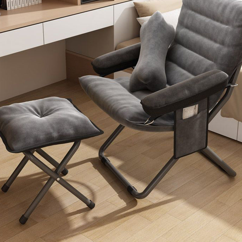 Modern Scandinavian Iron Frame Recliner - Upholstered, Curved Rectangular Backrest with Foldable Armrests for Living Room