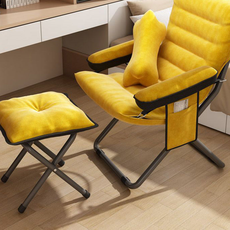Modern Scandinavian Iron Frame Recliner - Upholstered, Curved Rectangular Backrest with Foldable Armrests for Living Room