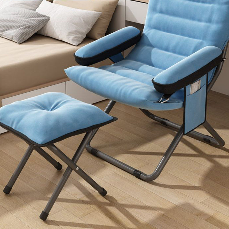 Modern Scandinavian Iron Frame Recliner - Upholstered, Curved Rectangular Backrest with Foldable Armrests for Living Room