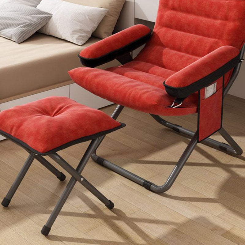 Modern Scandinavian Iron Frame Recliner - Upholstered, Curved Rectangular Backrest with Foldable Armrests for Living Room