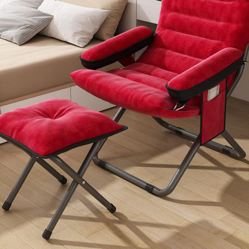 Modern Scandinavian Iron Frame Recliner - Upholstered, Curved Rectangular Backrest with Foldable Armrests for Living Room