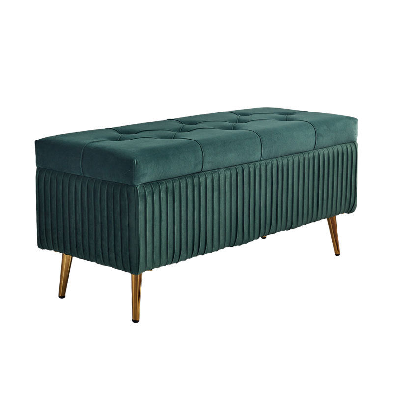 Modern Velvet Upholstered Storage Bench - Minimalist, Backless, Metal Rectangular Frame for Entryway