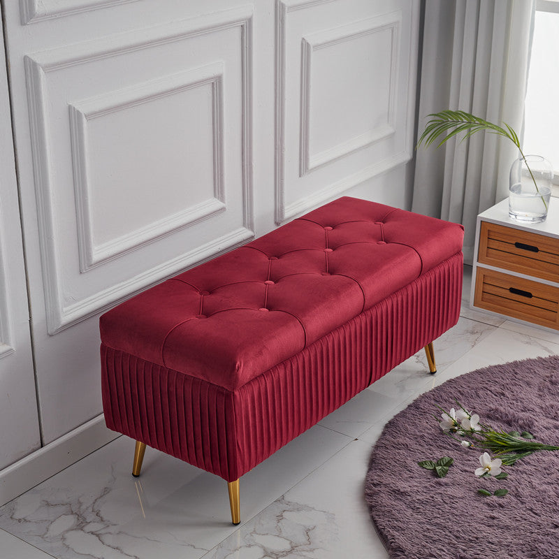 Modern Velvet Upholstered Storage Bench - Minimalist, Backless, Metal Rectangular Frame for Entryway