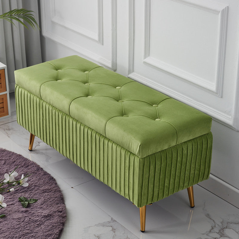 Modern Velvet Upholstered Storage Bench - Minimalist, Backless, Metal Rectangular Frame for Entryway