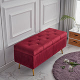 Modern Velvet Upholstered Storage Bench - Minimalist, Backless, Metal Rectangular Frame for Entryway