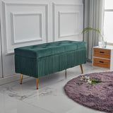 Modern Velvet Upholstered Storage Bench - Minimalist, Backless, Metal Rectangular Frame for Entryway