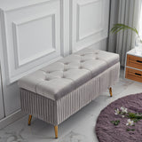 Modern Velvet Upholstered Storage Bench - Minimalist, Backless, Metal Rectangular Frame for Entryway