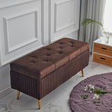 Modern Velvet Upholstered Storage Bench - Minimalist, Backless, Metal Rectangular Frame for Entryway
