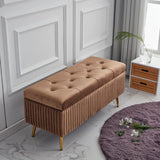 Modern Velvet Upholstered Storage Bench - Minimalist, Backless, Metal Rectangular Frame for Entryway