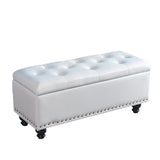 Nordic-Style Contemporary Wood Storage Bench with PU Leather Upholstery – Rectangular, for Living Room