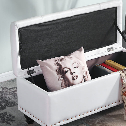 Nordic-Style Contemporary Wood Storage Bench with PU Leather Upholstery – Rectangular, for Living Room