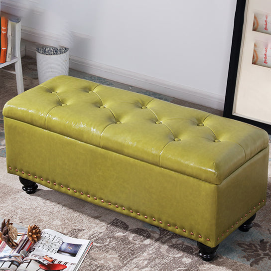 Nordic-Style Contemporary Wood Storage Bench with PU Leather Upholstery – Rectangular, for Living Room