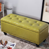 Nordic-Style Contemporary Wood Storage Bench with PU Leather Upholstery – Rectangular, for Living Room