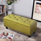 Nordic-Style Contemporary Wood Storage Bench with PU Leather Upholstery – Rectangular, for Living Room