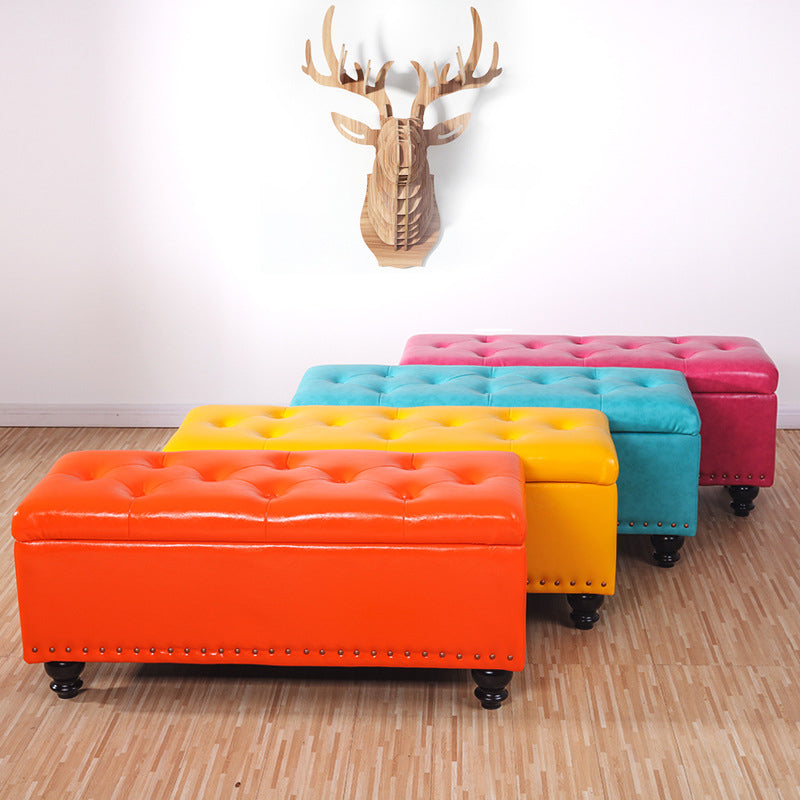 Nordic-Style Contemporary Wood Storage Bench with PU Leather Upholstery – Rectangular, for Living Room