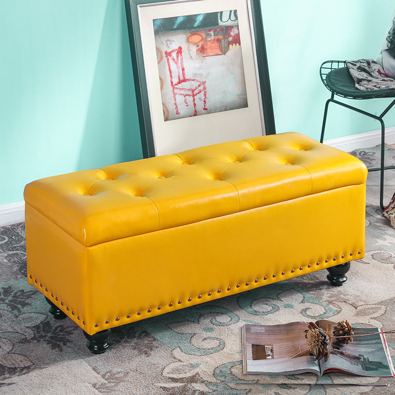 Nordic-Style Contemporary Wood Storage Bench with PU Leather Upholstery – Rectangular, for Living Room