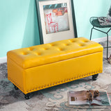 Nordic-Style Contemporary Wood Storage Bench with PU Leather Upholstery – Rectangular, for Living Room
