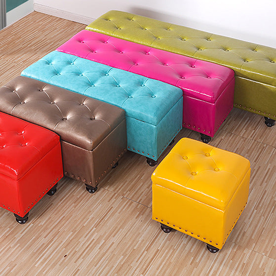 Nordic-Style Contemporary Wood Storage Bench with PU Leather Upholstery – Rectangular, for Living Room