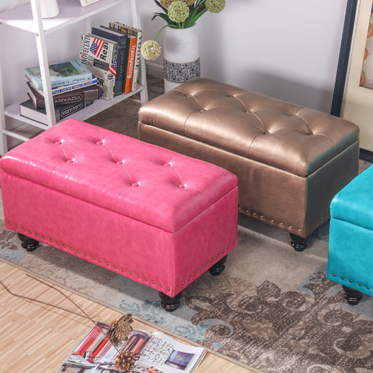 Nordic-Style Contemporary Wood Storage Bench with PU Leather Upholstery – Rectangular, for Living Room